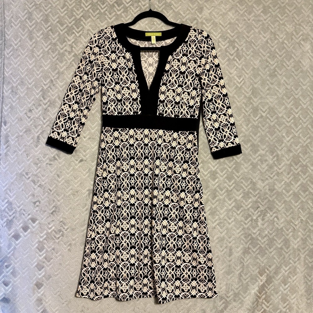 Sigrid Olsen Geometric Art Print 3/4 Sleeve Empire Waist Knit Dress Size XS